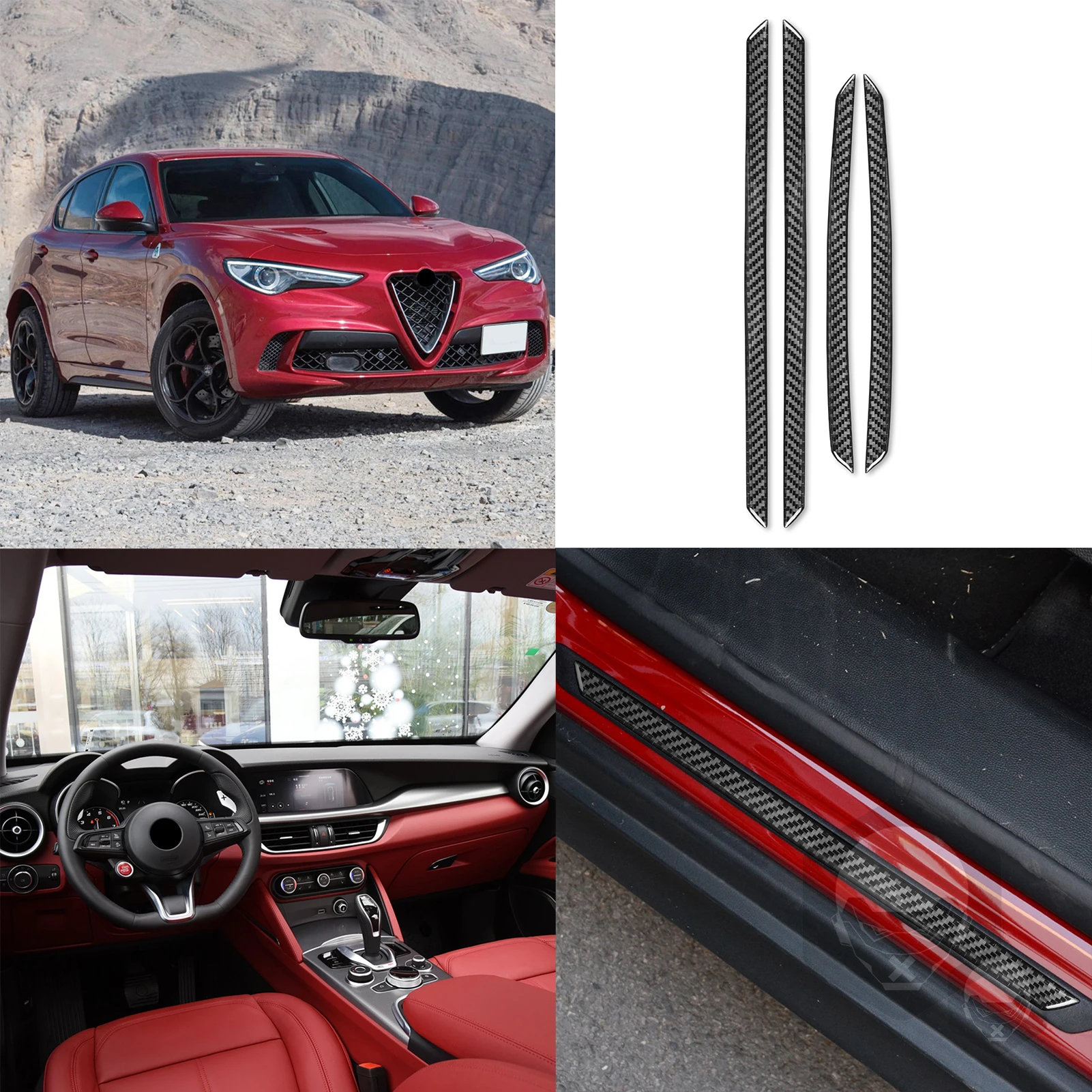 for Alfa Romeo Stelvio 2016-2017 2018 2019 2020 2021 2022 Threshold Strip Decoration Cover Car Interior Accessories Carbon Fiber