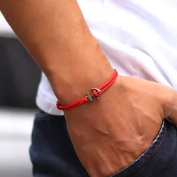 Grade A 2mm Thin String Lucky Red Bracelet Men Stainless Steel Beach Nautical Anchor Braslet Outdoor Sports Cycling Accessories