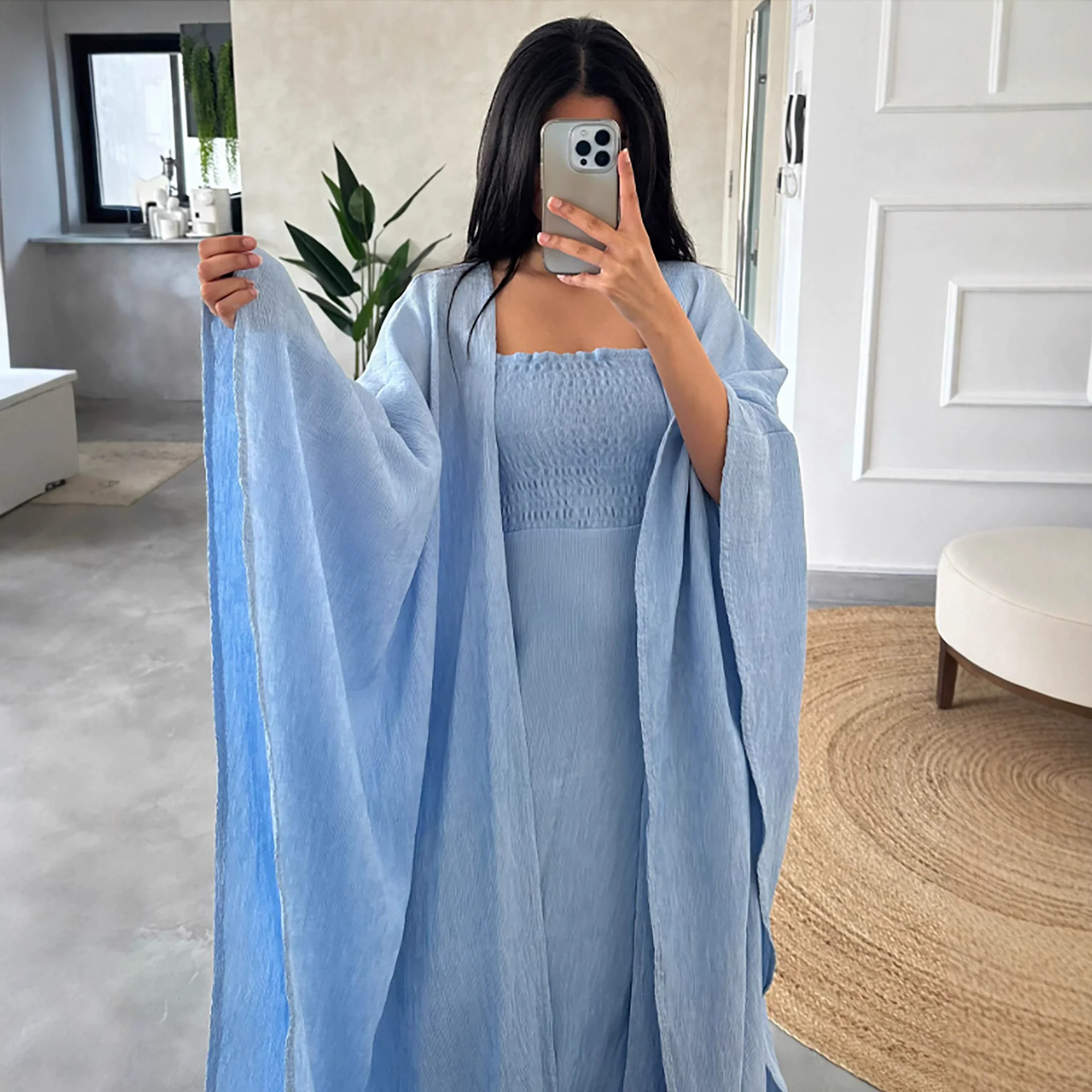 Oriente médio ramadan árabe dubai robe feminino muçulmano moda cinta saia + elegante abaya cardigan duas peças conjunto de robe