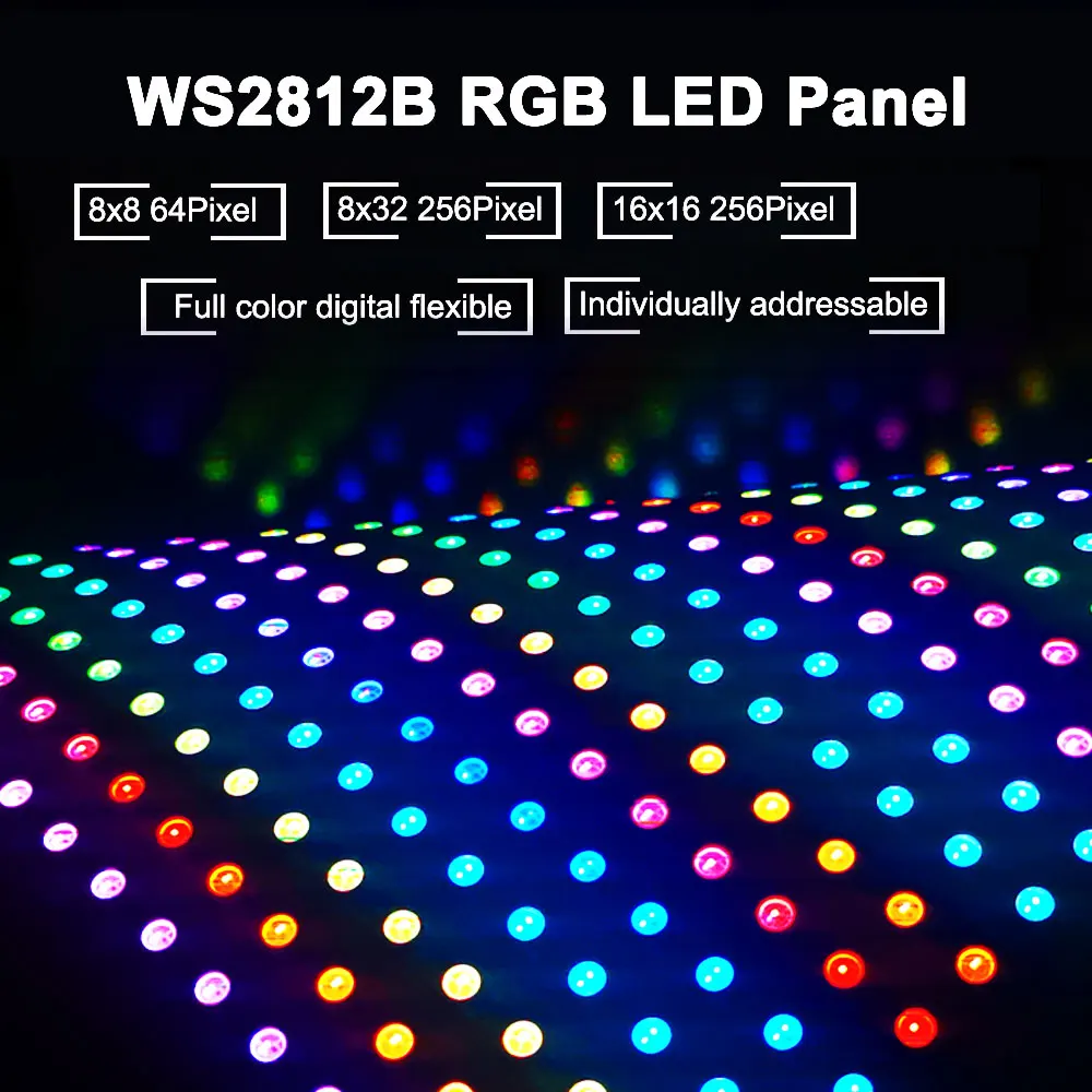 Panel LED DC5V WS2812B direccionable individualmente WS2812 5050 RGB módulo de píxeles Flexible Digital luz de pantalla de matriz 8x8 16x16 8x32