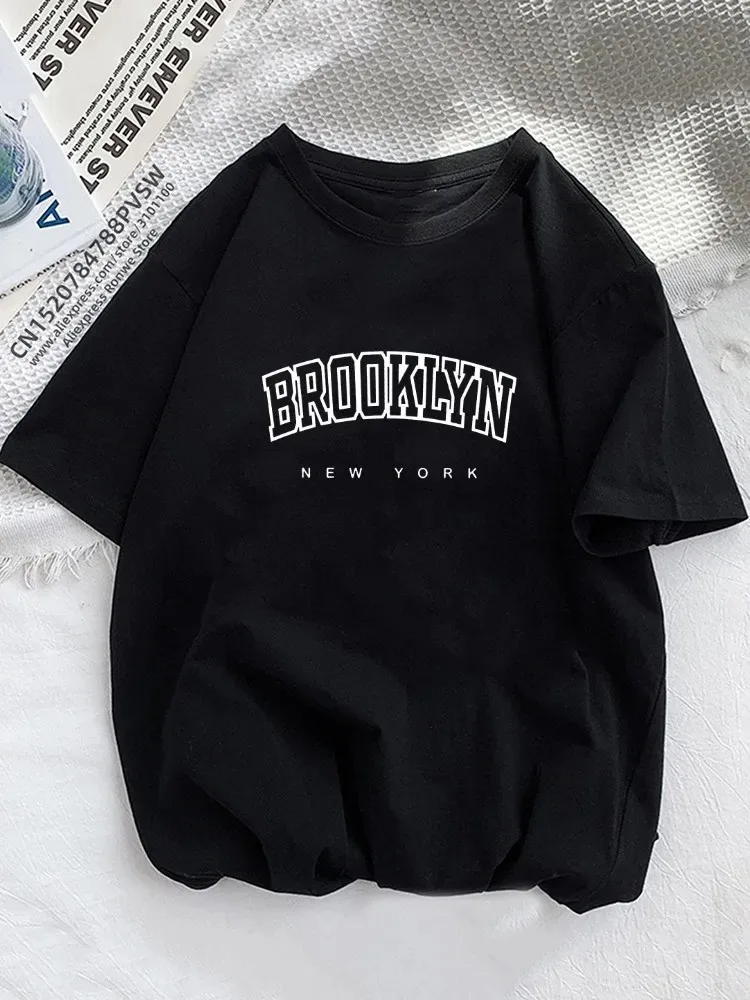 Men's “”BROOKLYN“” Letter Print T Shirt Girl Graphic Harajuku 2023 Streewear Clothes Causal Female Y2K Tops Tee