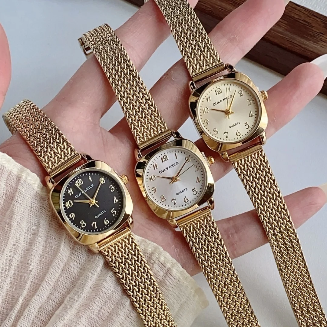 

Женские часы из нержавеющей стали с сетчатым ремешком, простые кварцевые женские часы с арабским циферблатом, золотые наручные часы, часы для девочек Reloj Mujer