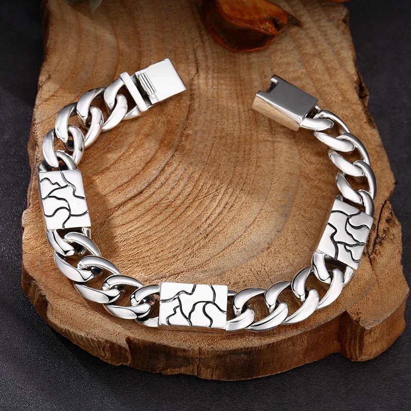 OUYADI 925 Sterling Silver Thick Cuban Link Bracelet For Men Hip Hop Punk Style Smooth Woven Horsewhip Chain Jewelry Gift