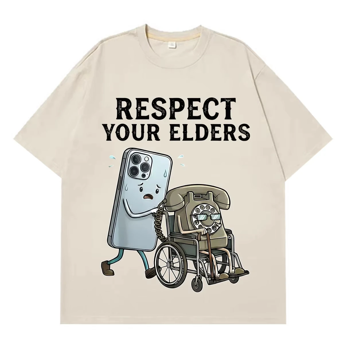 Respect Your Elders Funny Telephone T-shiWomen Fashion Vintage T-shirt Short-sleeved Loose Casual T-shirts