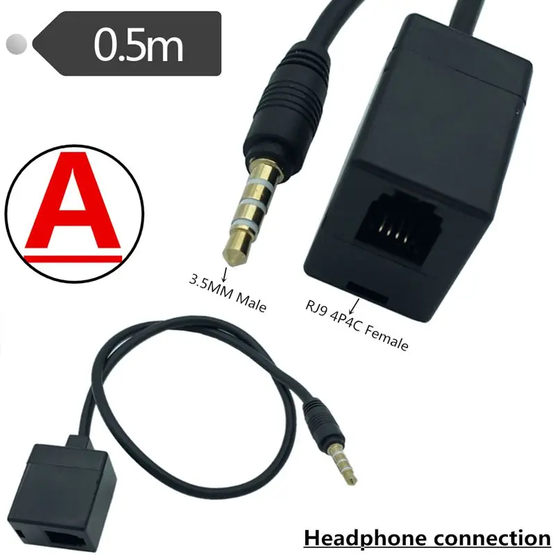 50cm RJ9 to DC3.5mm Audio Cable 3.5mm TRRS Male to RJ9 4P4C Female Adapter Cable, Suitable For Cisco Phone Wiring 0.5m