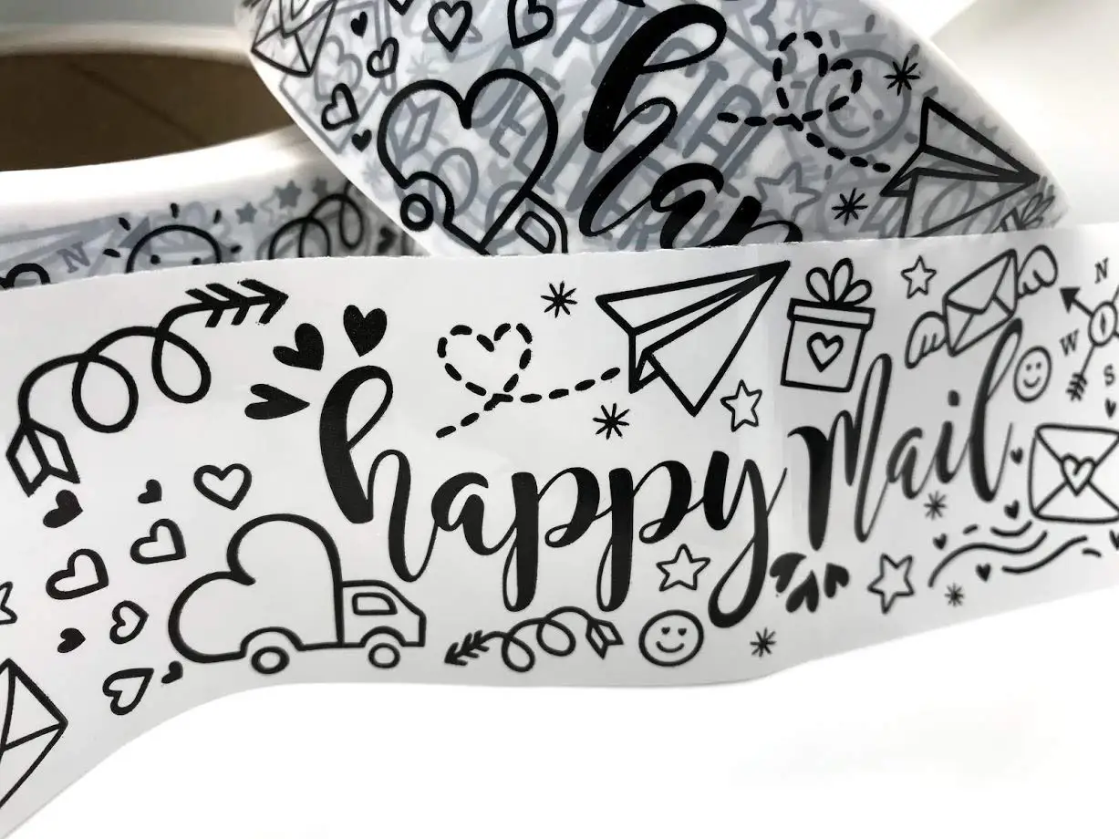 

Happy Mail© Cute Packing Shipping Tape - Small Business Packaging - Extra Large Roll - 110 YDS (330 FT)