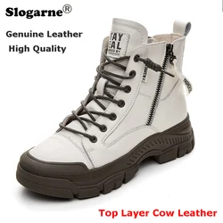 New Genuine Leather Boots Women Winter Cow Leather Ankle Boots Modern High Top Shoes Thick Sole Snow Boots Platform Shoes Bottes