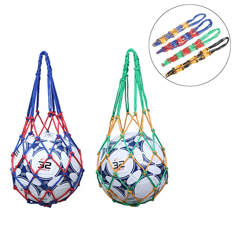 ถุงตาข่ายบาสเก็ตบอลเก็บไนล่อนถักกระเป๋าลูกเดียวพกพาอุปกรณ์กลางแจ้งกีฬาฟุตบอลวอลเลย์บอล