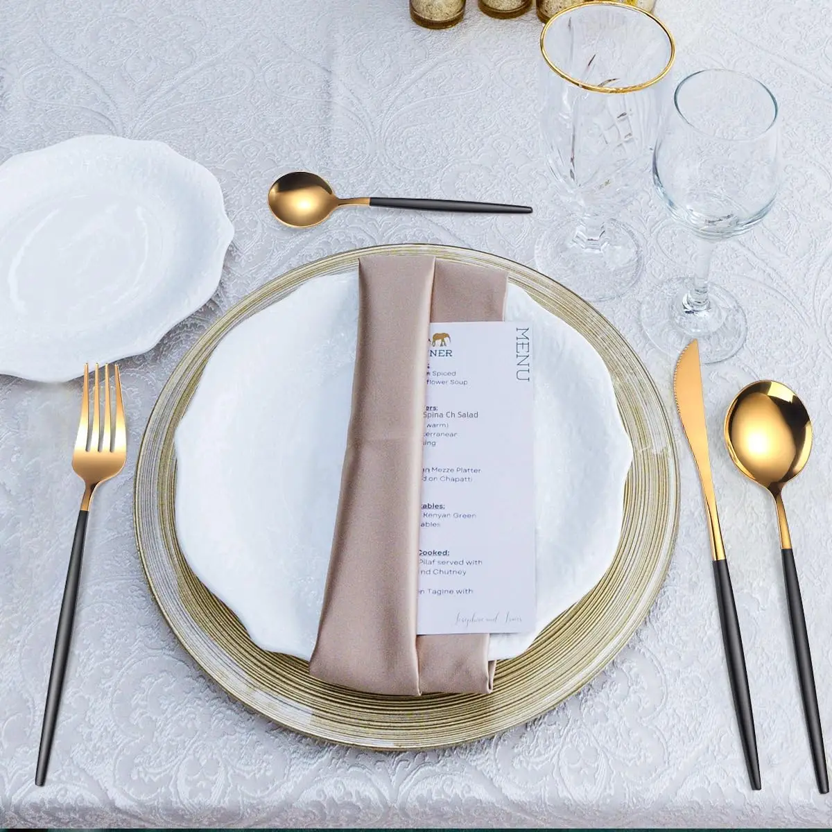 مجموعة أدوات المائدة الفضية 24 قطعة مجموعة أدوات مائدة من الفولاذ المقاوم للصدأ أدوات مائدة منزلية شوك وملاعق خدمة الضروريات اليومية لـ 6 #4