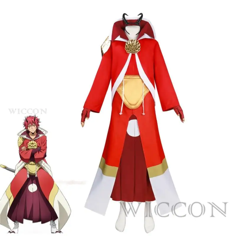 

Benimaru Cosplay Anime That Time I Got Reincarnated As A Slime Costume Red Uniform Cloak Wig Halloween Party Role Play Clothing