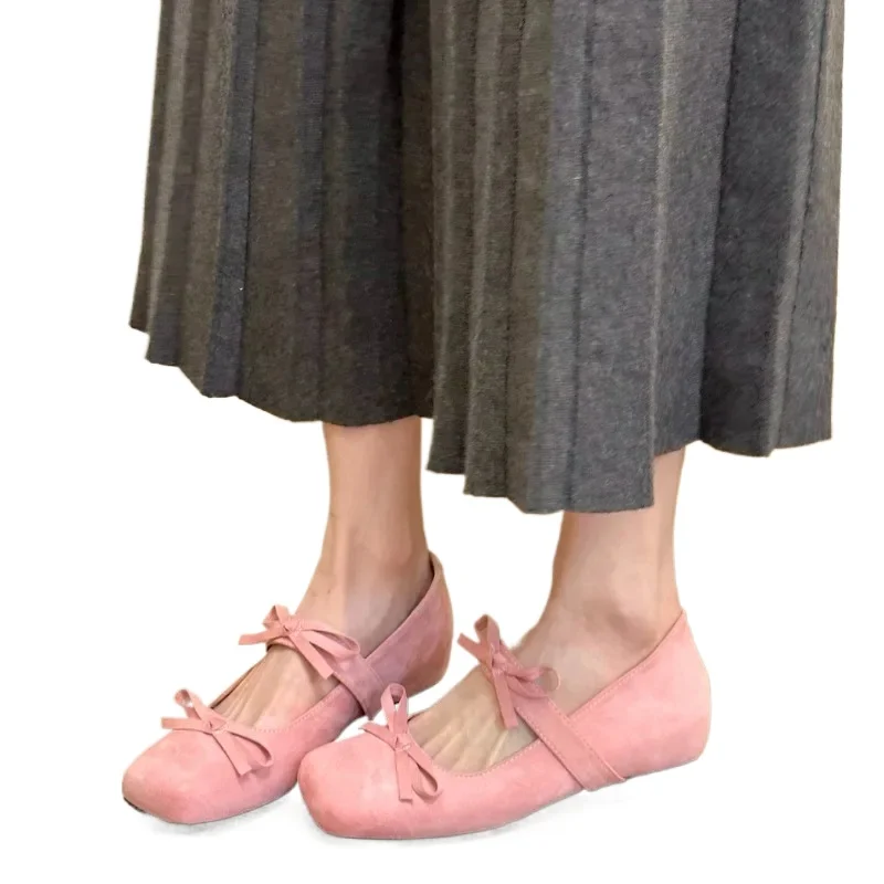 

Women's Fashion Inner Increase Heel Shoes Spring New Square Head Shallow Mouth Suede Butterfly Knot Non-slip Heel Shoes