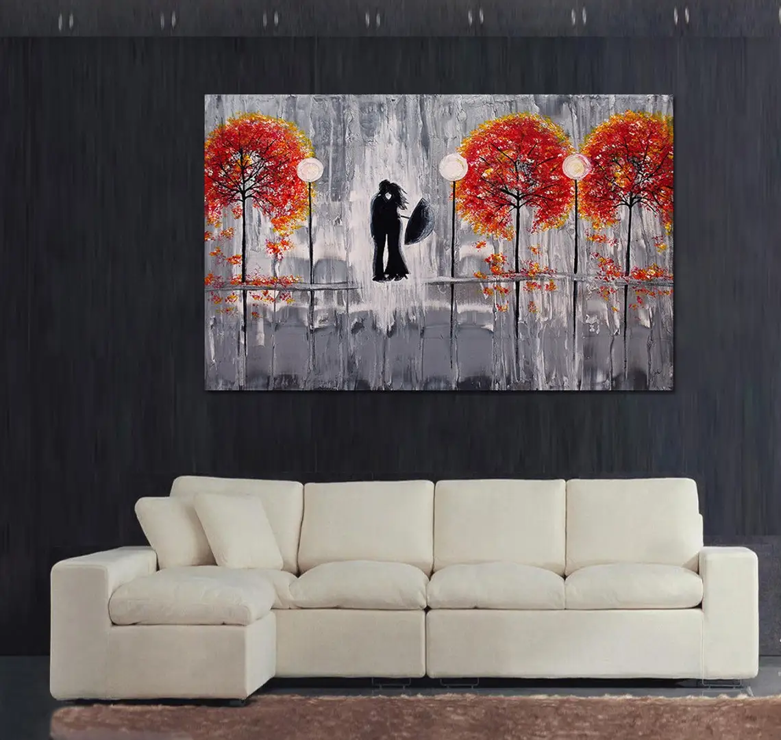 Abstract Couple Painting Valentine Wall Art Romantic Wall Art Autumn Landscape Lovely Wall Decor Hand Painted Oil Painting