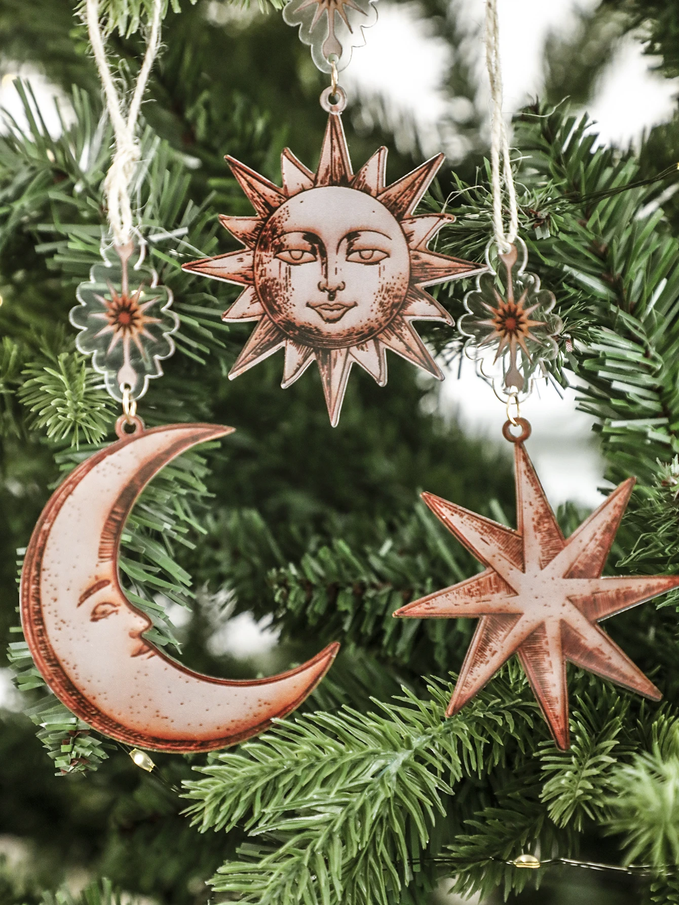 3/4 Pcs Christmas Sun Moon Star Hanging Ornaments Vintage