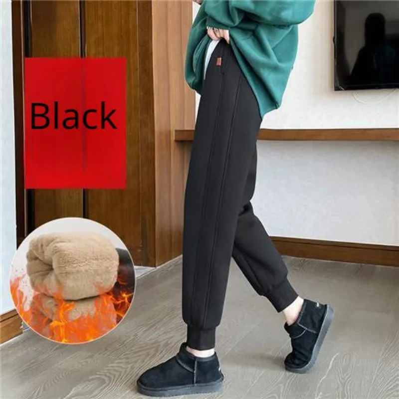 WTEMPO Women's Fleece Lined Pencil Pants Loose Warm Winter Fall Black Grey Plush Trousers Tapered Pants for Women Sherpa Pants