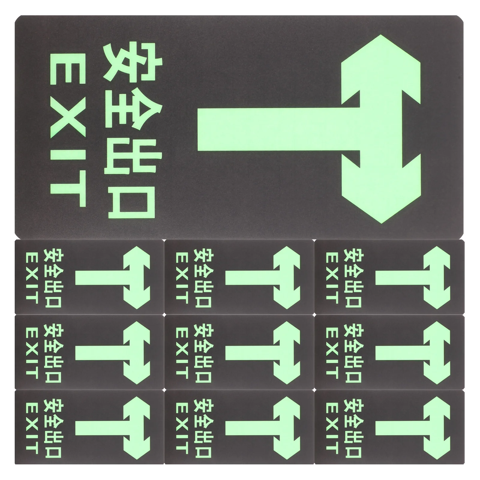 10Pcs Durable Glow in The Exit Signs Adhesive Safety Directional Stickers PVC Warning Sign Exit Sticker for Mall