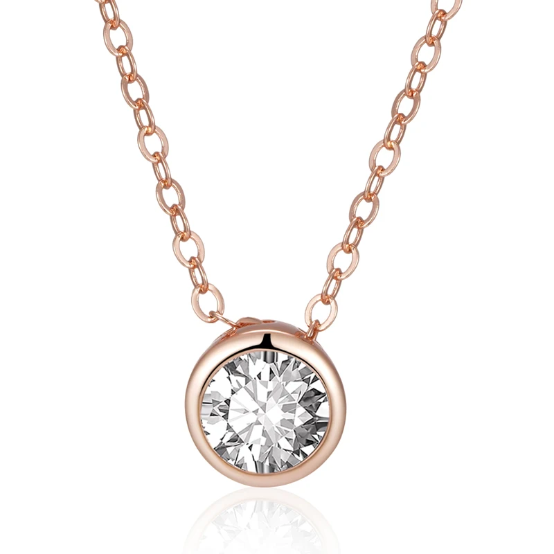 Kinel Fashion Natural Zircon Pendant Necklace For Women Simple 585 Rose Gold Color Round Charms High Quality Daily Fine Jewelry