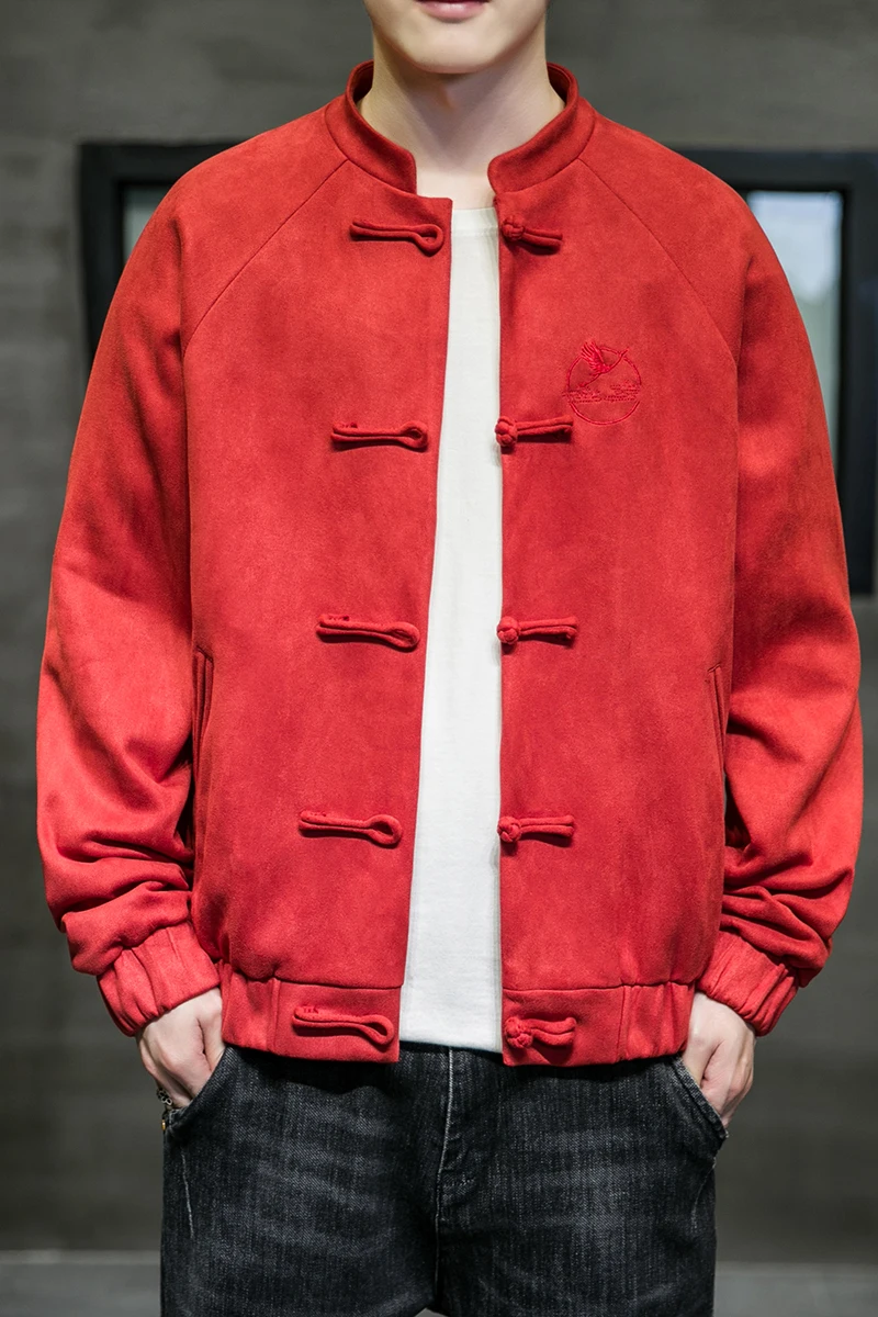 Autumn Winter Chinese Men\'s Clothing Loose Deerskin Velvet Retro Tang Jacket Suede Coat Outwear Male Traditional Chinese Clothes