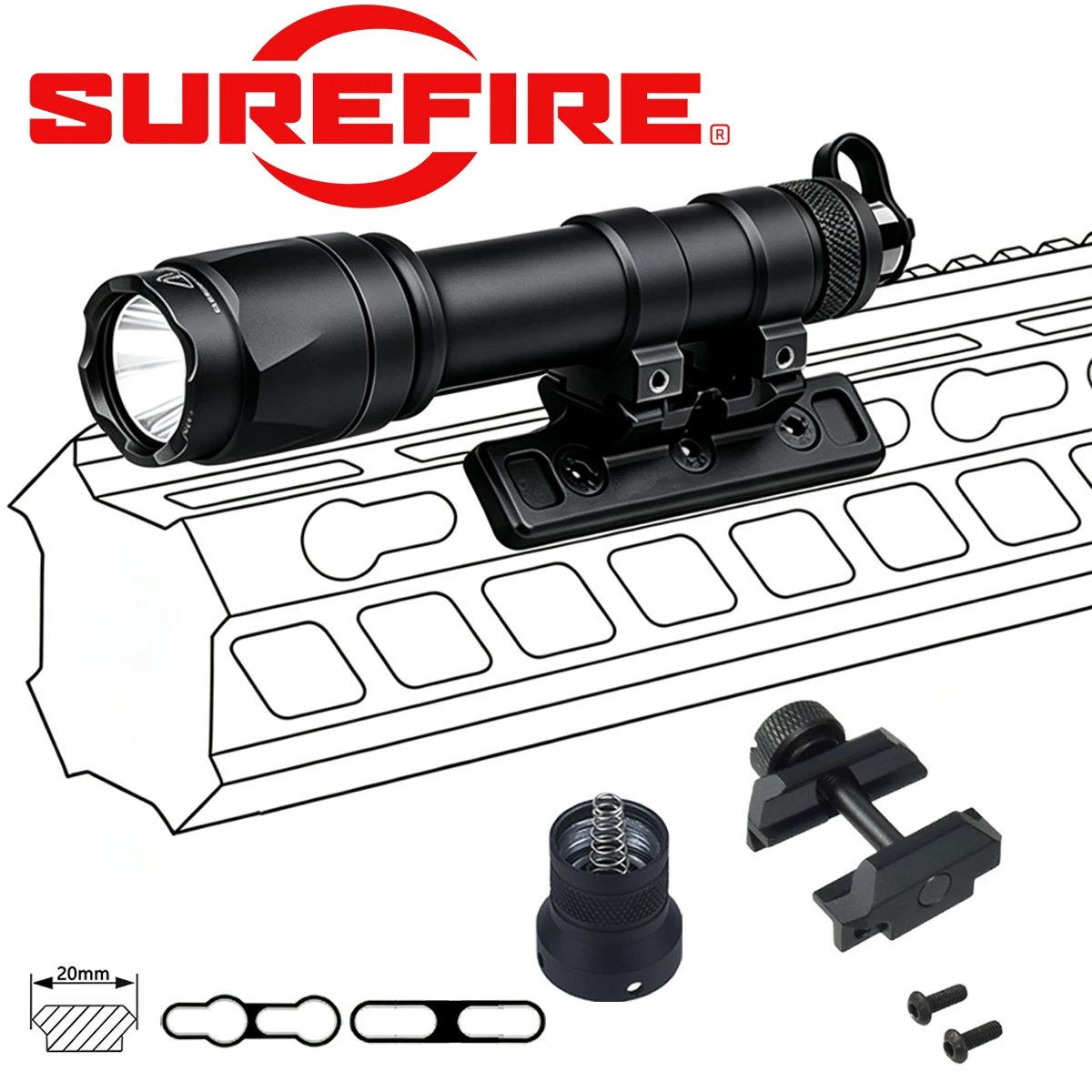 Tactical Surefire M300 M600 Flashlight with Offset Side Mount Fit 20mm M-LK Keymod for AR15 M300B M600C Scout LED Light Torch