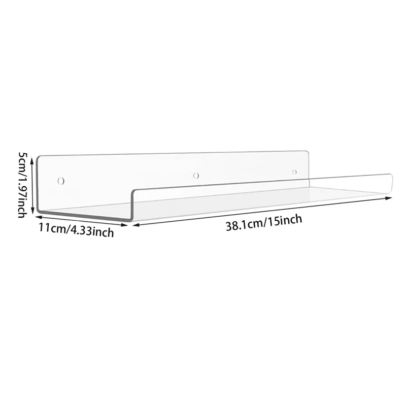 ABWR-2Pack étagères en acrylique pour rangement mural, étagères flottantes de 15 pouces pour enfants, organisateur d'étagère d'affichage pour salle de bain, chambre à coucher