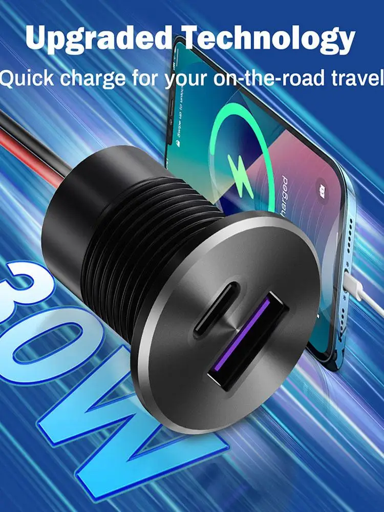 30 W PD3.0 und QC3.0 USB-Ladegerät-Steckdose |   Verbessertes 12V/24V-Schnellladegerät für Wohnmobile aus Vollaluminium |   für Wohnmobil, Anhänger, Marineboote