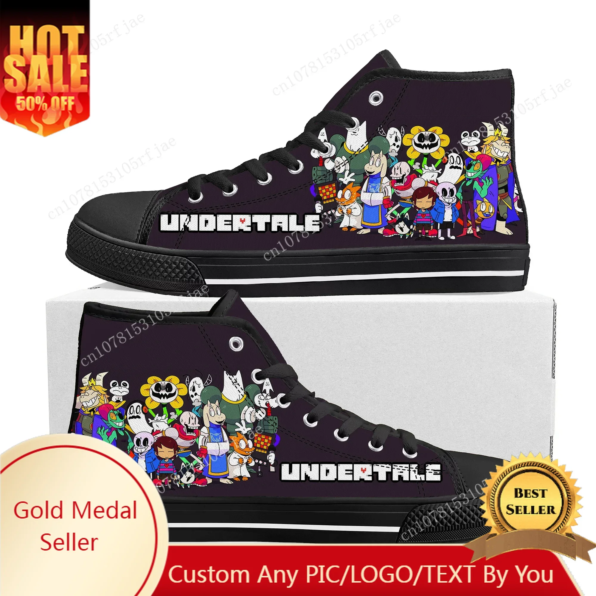 

Cartoon Game Undertale Sans Skull High Top Sneakers Mens Womens Teenager High Quality Canvas Sneaker Custom Built Couple Shoes