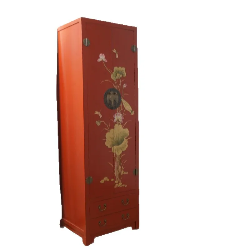 Chinese solid wood hand-painted wardrobe retro old storage cabinet