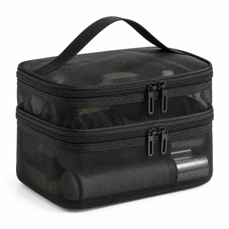 Double Layer Toiletry Bag Large Capacity Transparent Travel Cosmetic Organizer With Handle For Makeup Bathroom Essentials