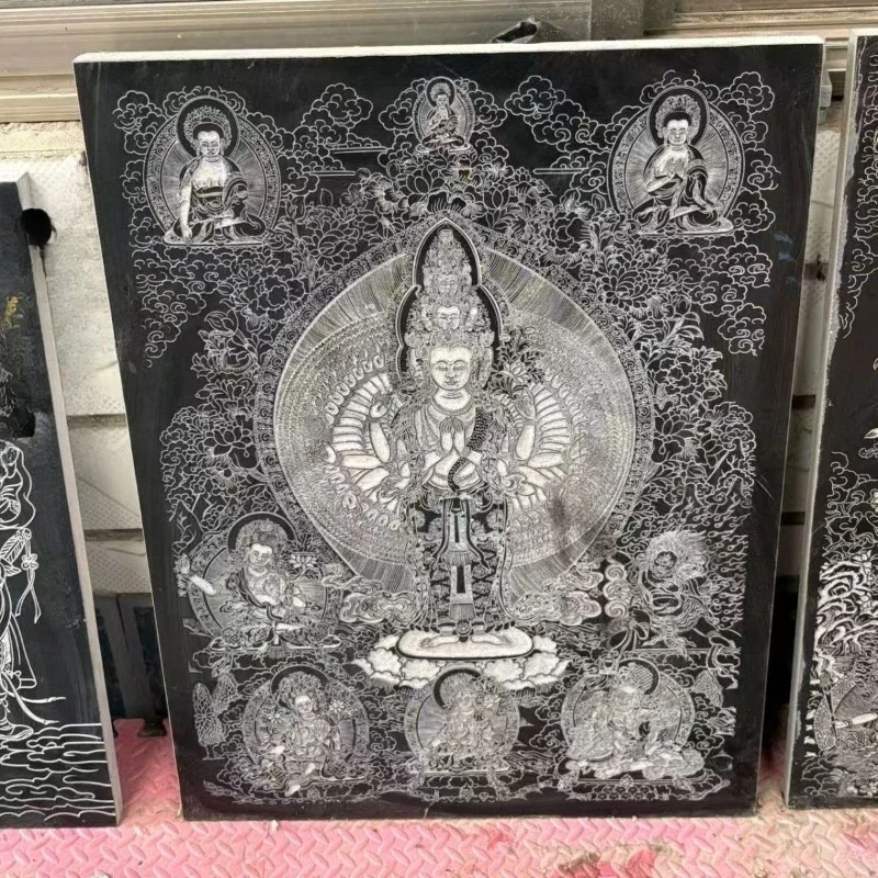 

Thousand-handed Guanyin rubbing template, intangible cultural heritage rubbing carving, bluestone slab carving