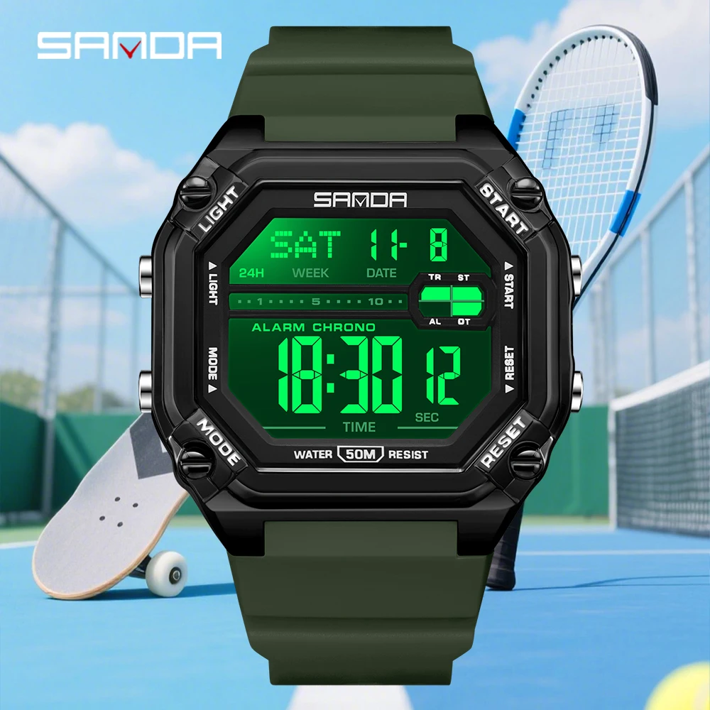 SANDA Leisure Fashion Men's Electronic Watch Alarm Clock Countdown Calendar Sports Student Multifunctional Watch ﻿