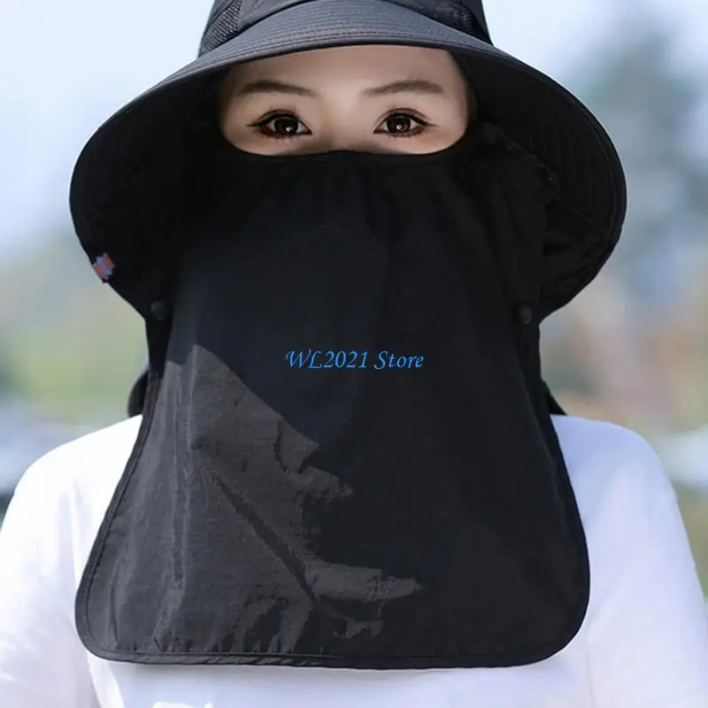 

G5GC 2in1 Female Wide Brims Hat Breathable Sun Hat with Face Covers Neck Coverage