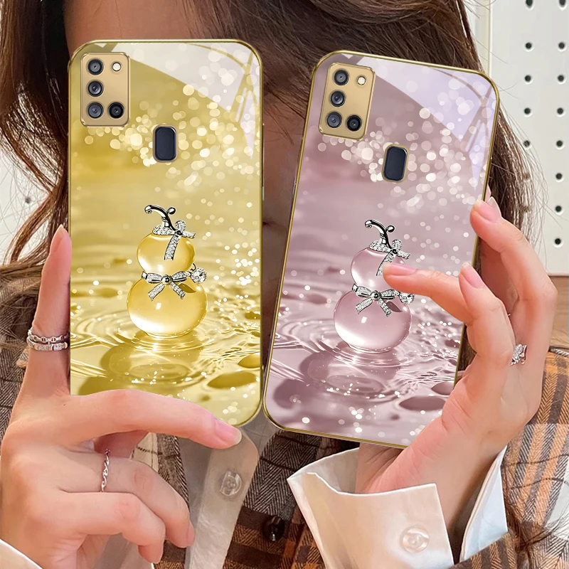 محظوظ القرع الذهبي لسامسونج A 31 32 A33 A34 35 14 A15 13 16 25 26 50 52 53 54 55 56 70 71 72 73 الزجاج الذهبي جراب هاتف