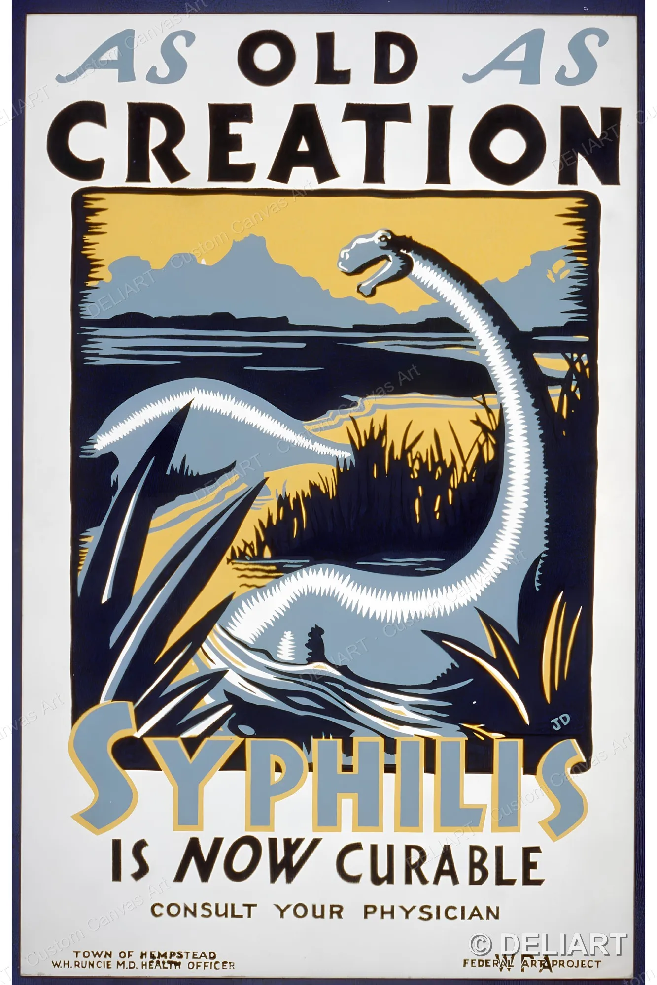As old as creation Syphilis is now curable :Consult Vintage WPA Public Health Canvas Wall Art Poster Print Home Decor Unframed