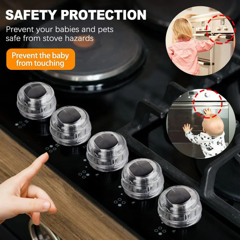 5 Pcs Transparent Black Gas Stove Knob Safety Covers Child Proof Guard Oil Proof Molded Material Suitable Various