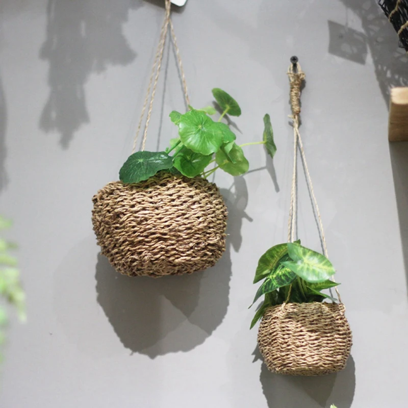 Natural Seagrass Hanging Basket Boho Decor Plant Pot Cover Planter Organizer Tray for Home Kitchen Outdoor Garden Farmhouse