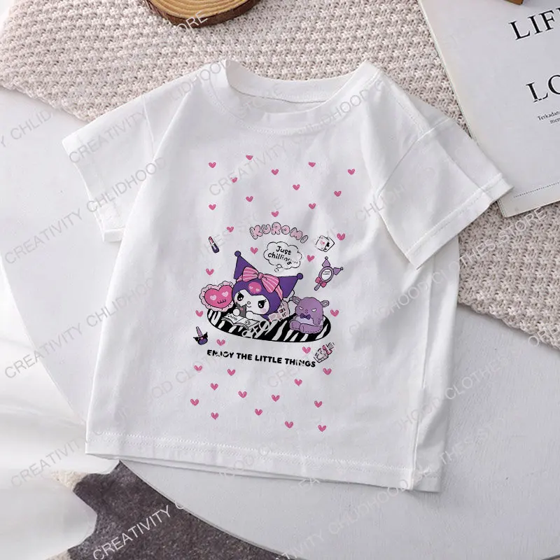 Hello Kitty Melody T-shirt das Crianças Kawaii T Shirt Sanrio Anime Dos Desenhos Animados Crianças Roupas Casuais Y2k Tee Shirt Kid Girl Boy Top