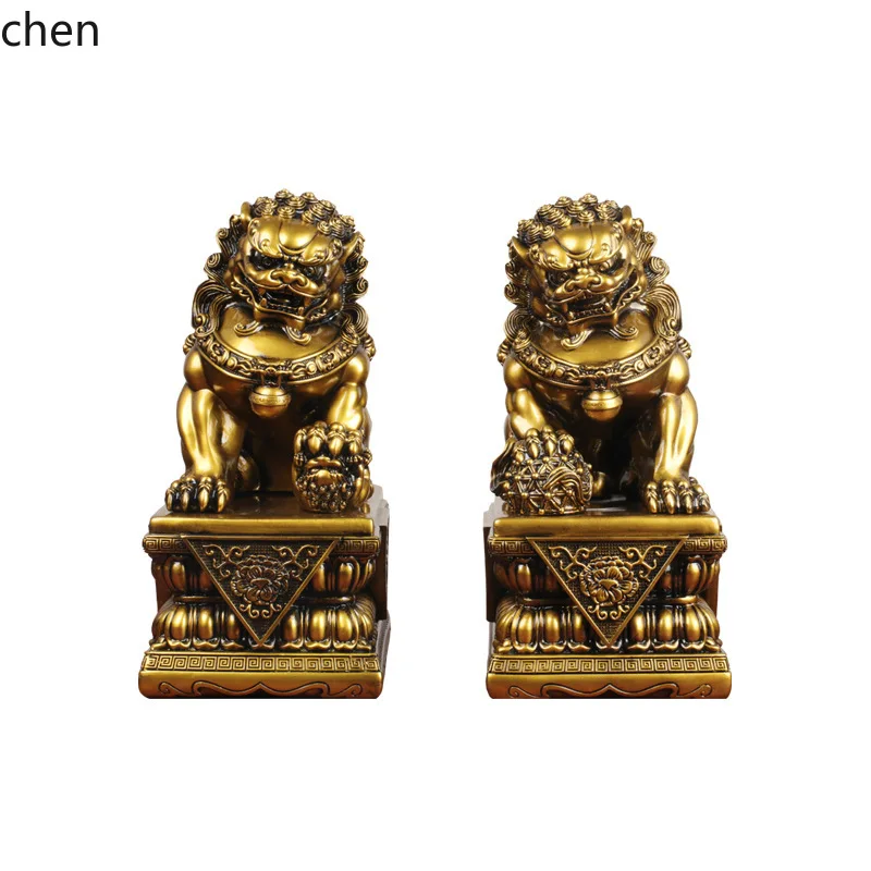LXC Wealth-Enhancing Lion Figurines Pair for Home Office Desk Living Room Entrance Small Lion Craft Gifts