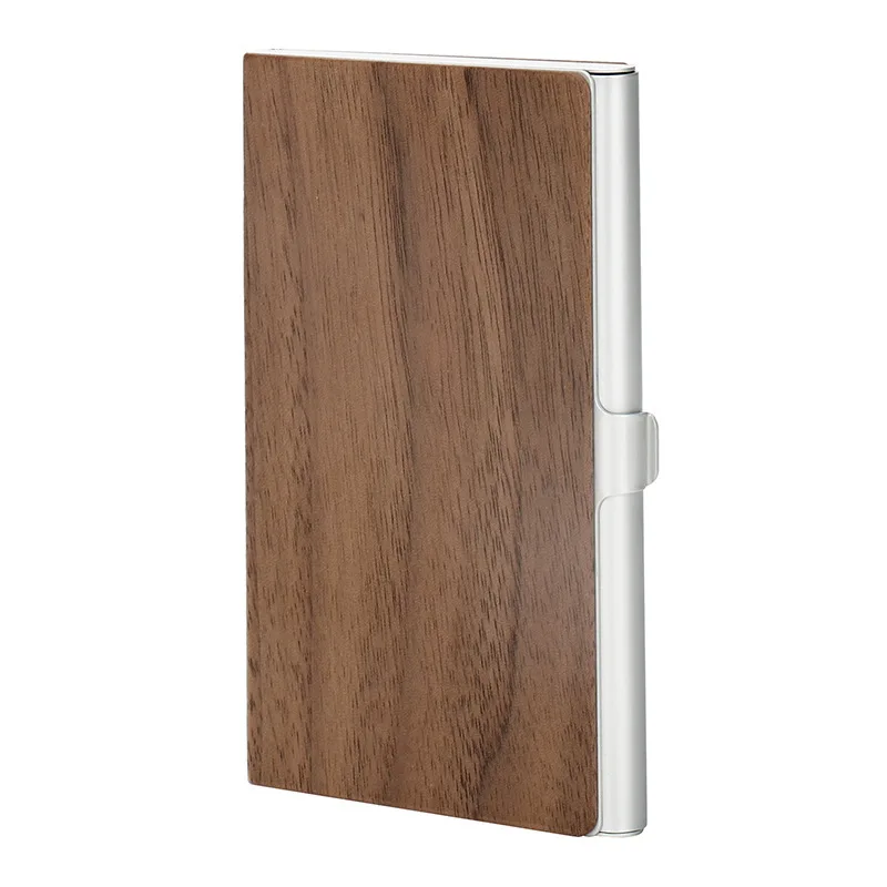 

Wooden Business Card Holder Wood Grain Design Smooth Metallic Finish Compact Portable Desk Organizer For Office Home Elegant
