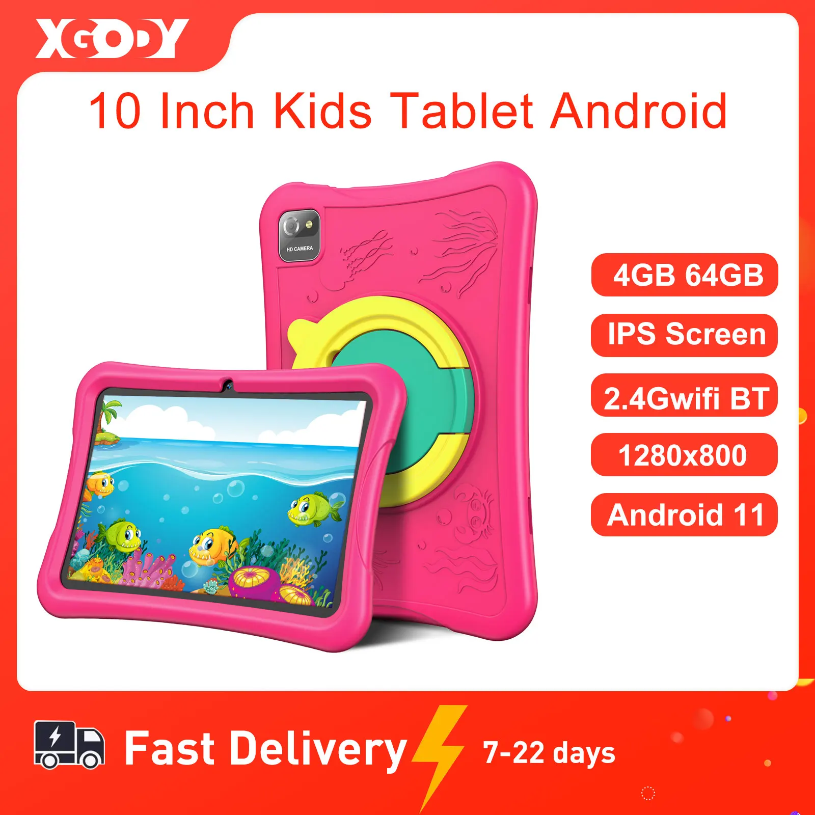 XGODY 10 Inch Kids Tablet For Study Education Android 4GB 64GB IPS Screen PC WiFi Tablets With Protective Case For Children Gift