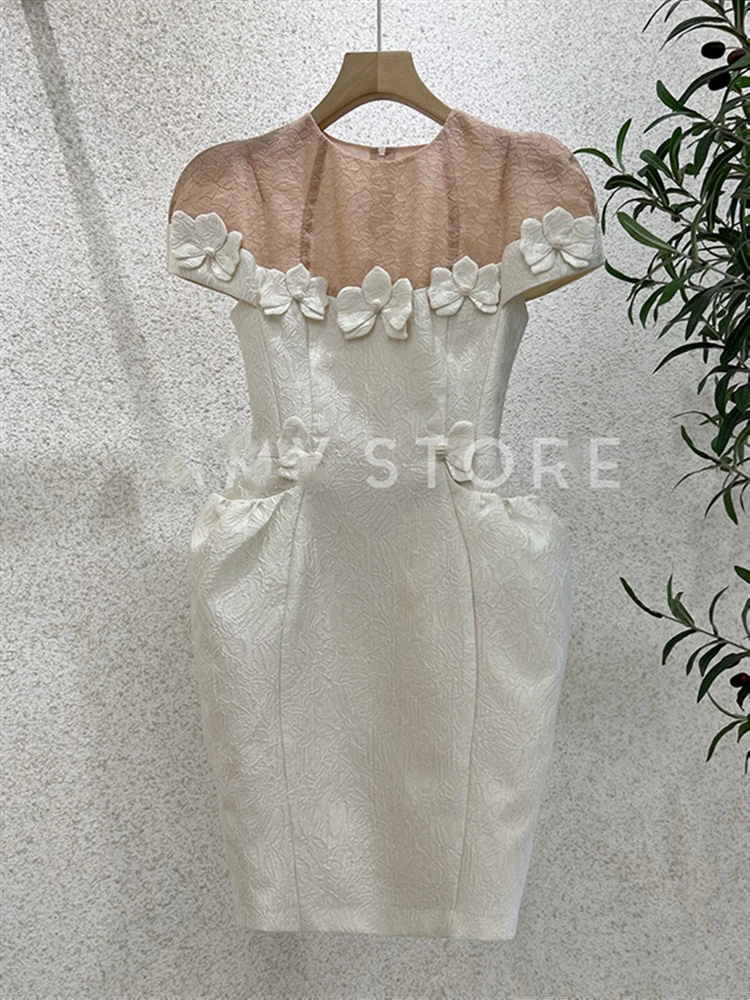 Sukienka Vintage elegancka linia sukienki Boho na imprezę kobiety Sexy haft kobieta siatka koronkowa lato Bodycon 2023 z krótkim rękawem Vestido