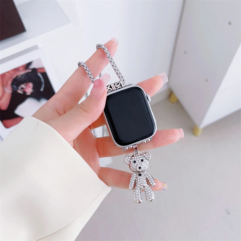 Necklace Metal Chain Strap Strap For Apple Watch 44mm 40mm 45mm 49mm 41mm Replacement Band For iwatch 9 7 SE 6 8 5 4 3 2 1 Ultra