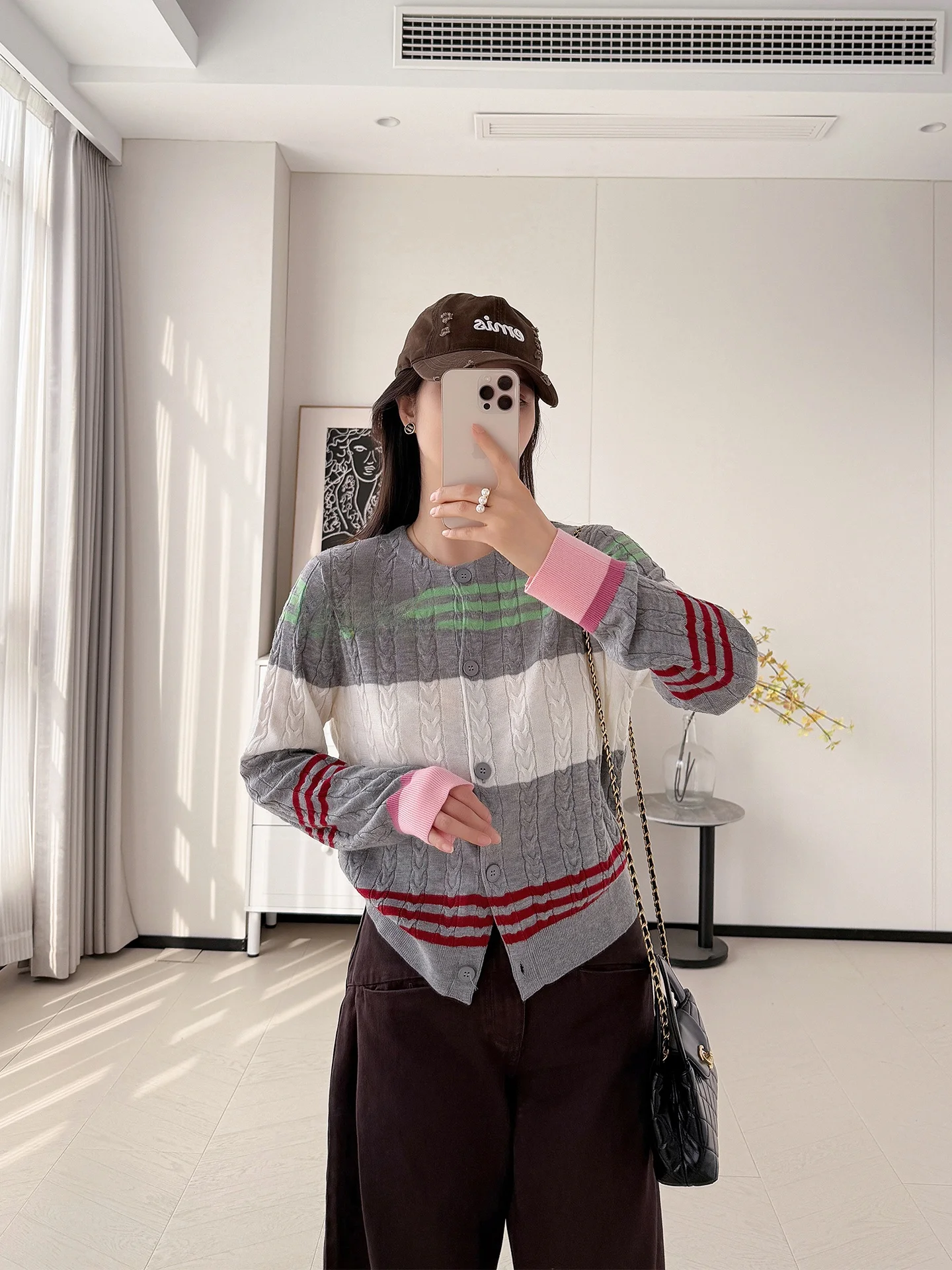 

Мягкий шерстяной вязаный кардиган, женский длинный пуловер-свитер, повседневный свитер в полоску с цветком, круглый, открытый спереди