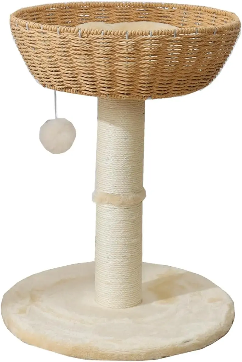 

Large Cat Tree Tower with Handwoven Rattan Basket, Window Perch for Cats up to 20LBS