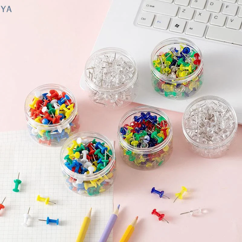 [L]100pcs/box Assorted Making Thumb Tacks Multicolor Plastic Tacks Push Pins Cork Board Office School Stationery Supplies