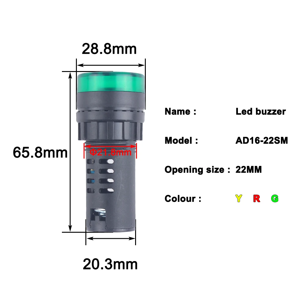 1pc AD16-22SM 16mm 22mm Panel Diameter 12V 24V 110V 220V Flash Signal Light Red LED Active Buzzer Beep Alarm Indicator Green Red