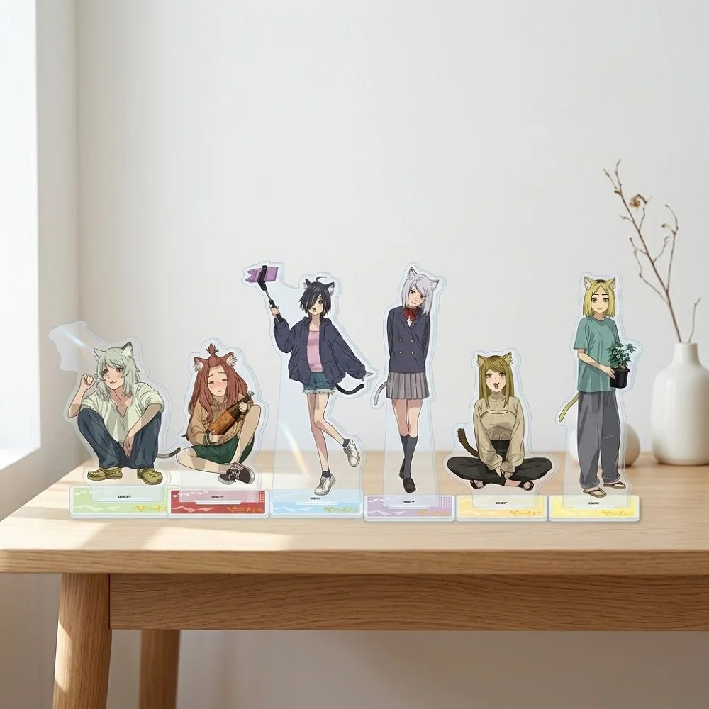 Anime Yanineko Acrylic Stand Figure Chainsmoker Cat Hameko Self Stick Live Ver Desk Decor Cosplay Character Plate Gift Keychain