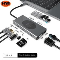 15-in-1 Type C Docking Station, USB Hub USB 3.0 Wireless Charging  Laptop USB Adapter for Xiaomi Lenovo Macbook 13 15 Air