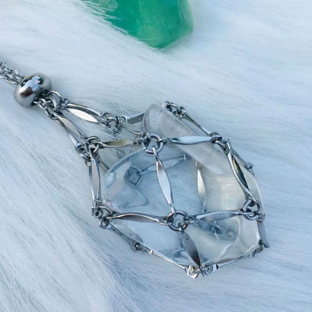 Stainless Steel Crystal Holder Cage Silver Color Interchangeable Stone Holder Accessories Chain Necklaces Women Men