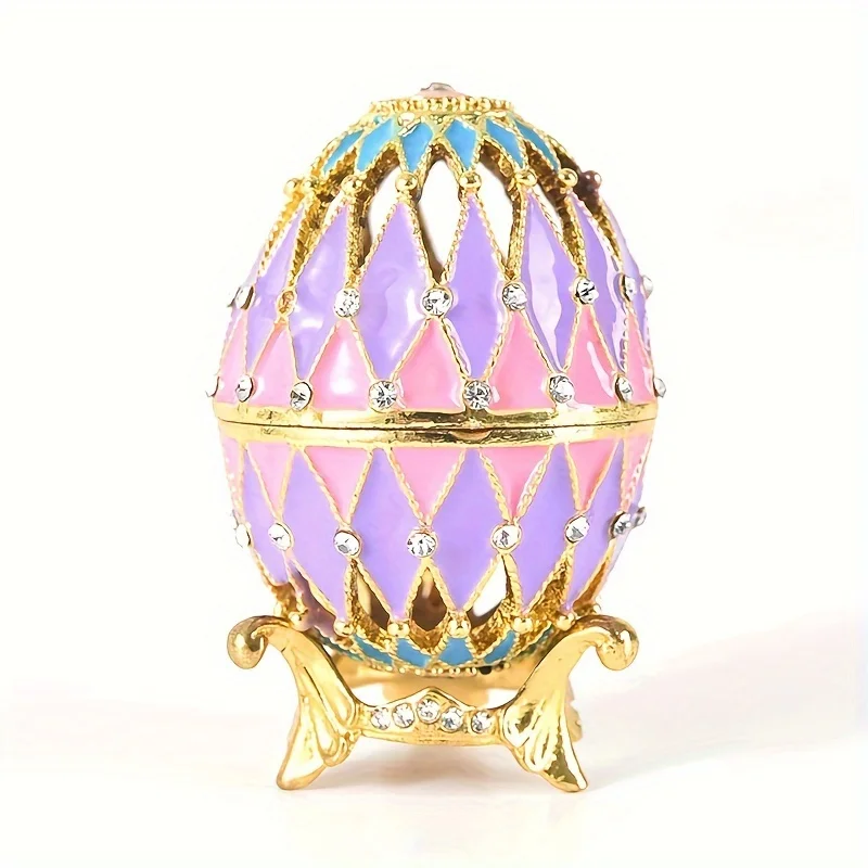 

1Pcs Fashion Openable Colorful Zircon Easter Egg Jewelry Storage Box Originality Metal Home Living Room Desktop Craft Ornaments