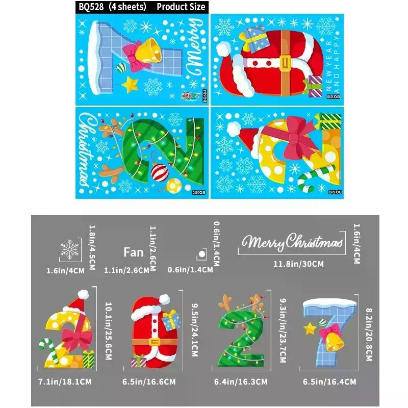 4/5 Sheets Snowman Reindeer Santa Claus Christmas Tree Static Cling Decals 2027 Merry Christmas Decor Window Stickers For Home