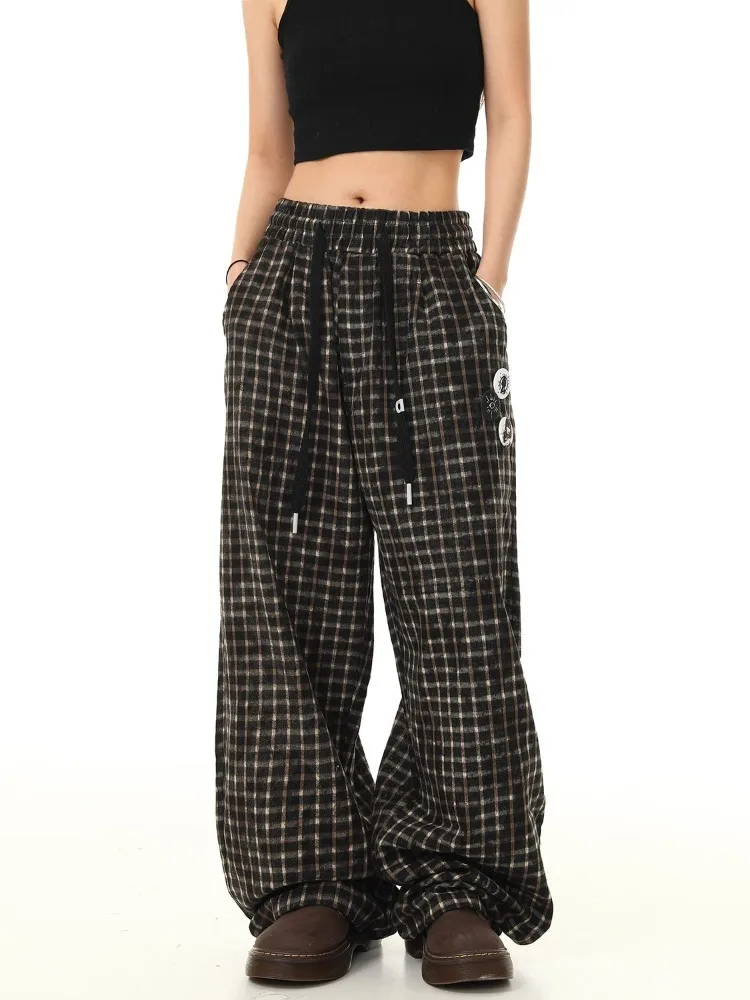 HOUZHOU Vintage Y2k Baggy Plaid Pants Woman Oversized Harajuku Korean Fashion Japanese Style Casual Streetwear Check Trousers